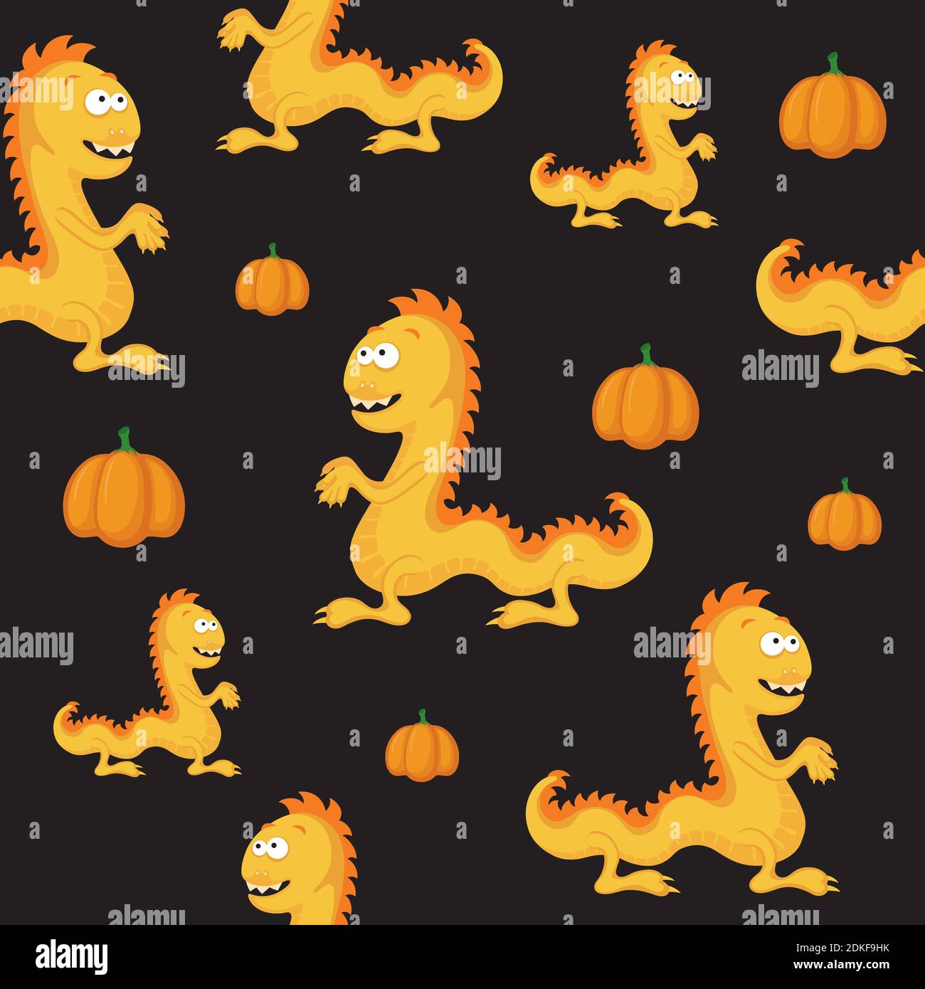 seamless pattern with monsters halloween on a black background. Stock Vector
