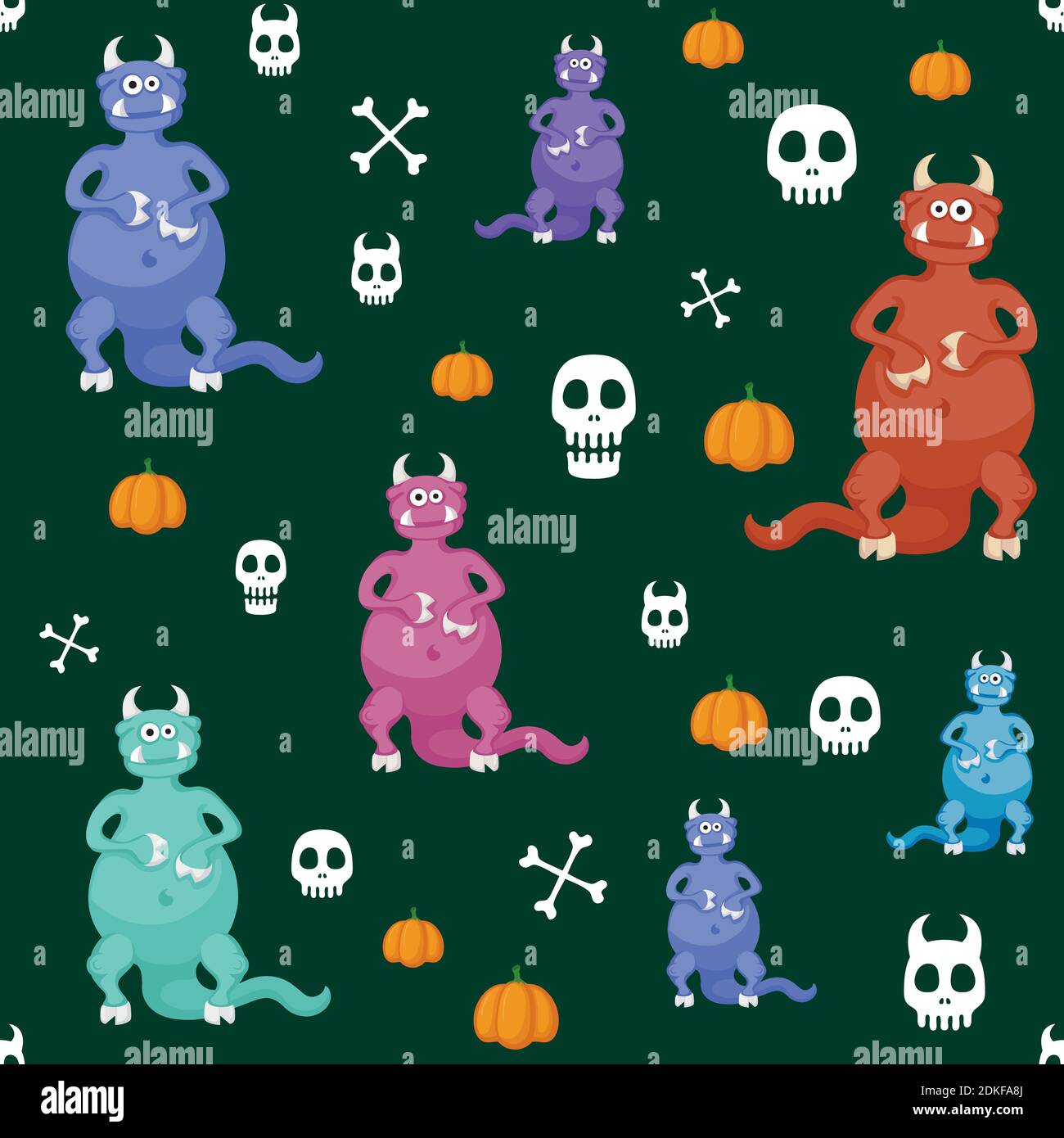 seamless pattern with monsters halloween on a dark background. Stock Vector