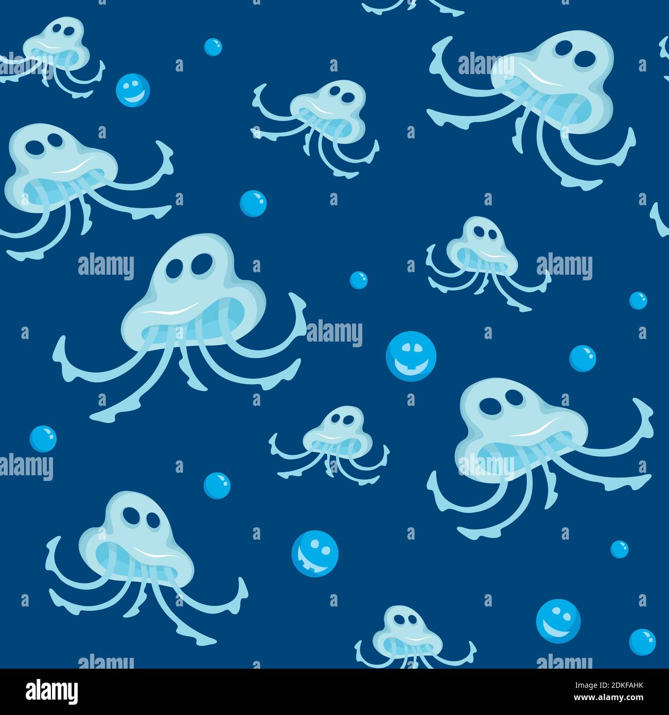 Seamless pattern jellyfish monsters on a blue background. Stock Vector