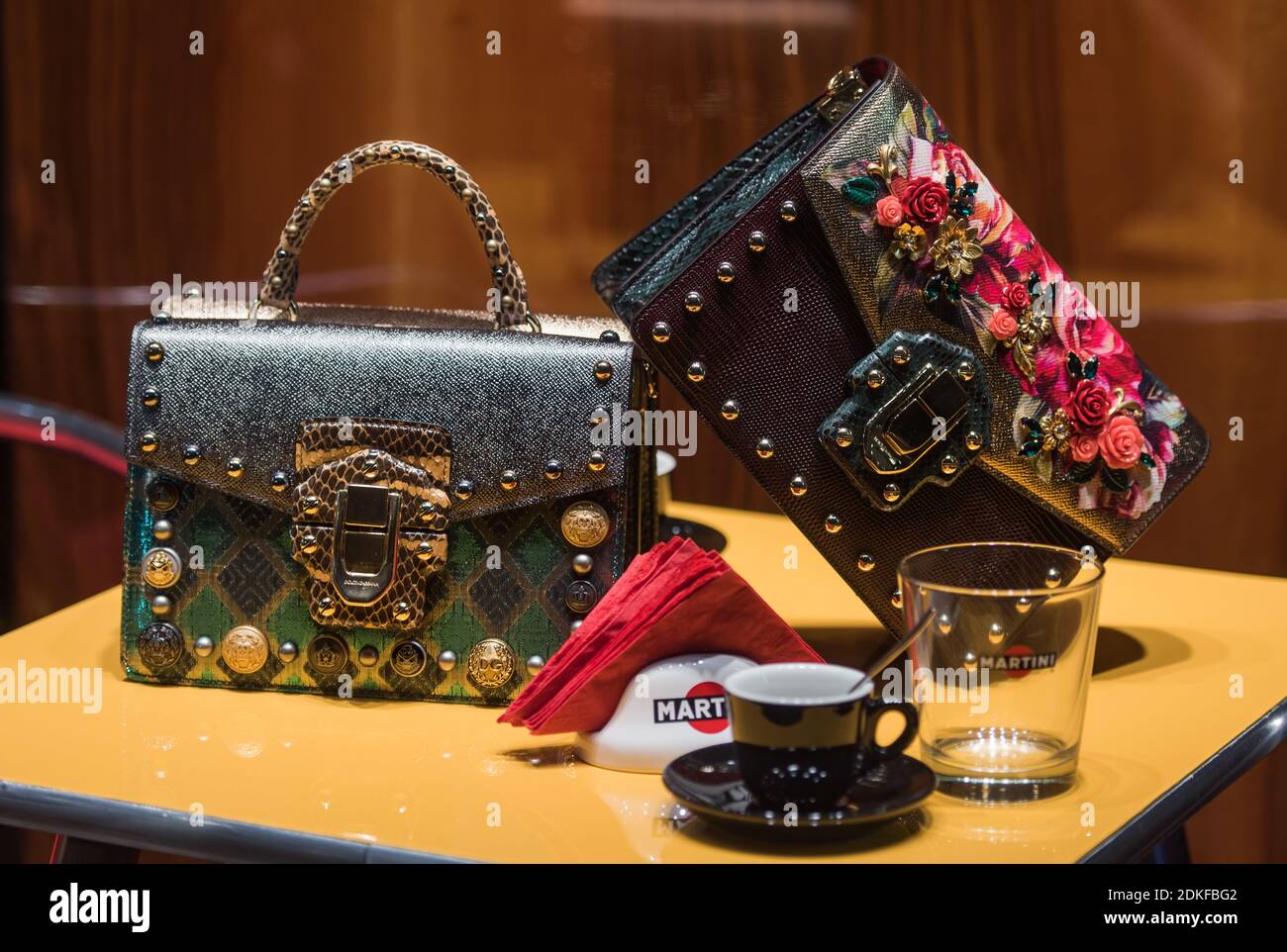 Milan, Italy - September 23, 2017: Dolce Gabbana purses in a store in Montenapoleone area, Milan, Italy. Stock Photo