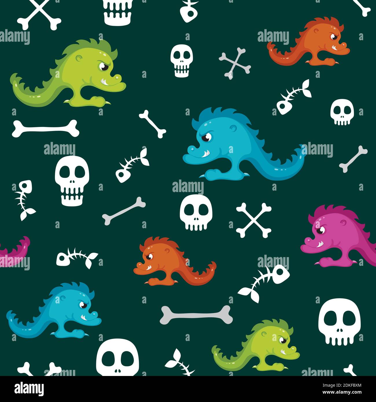 seamless pattern with monsters halloween on a dark background. Stock Vector