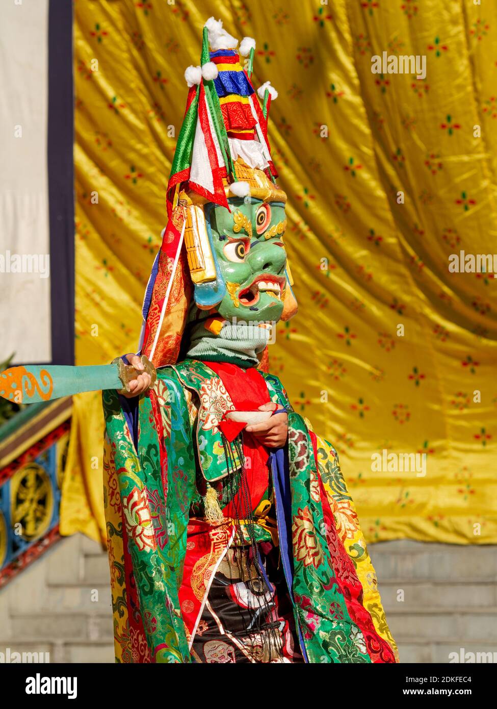 Unidentified monk with sword in dharmapala mask performs a masked and costumed mystery dance of Tantric Tibetan on Cham Festi Photo - Alamy