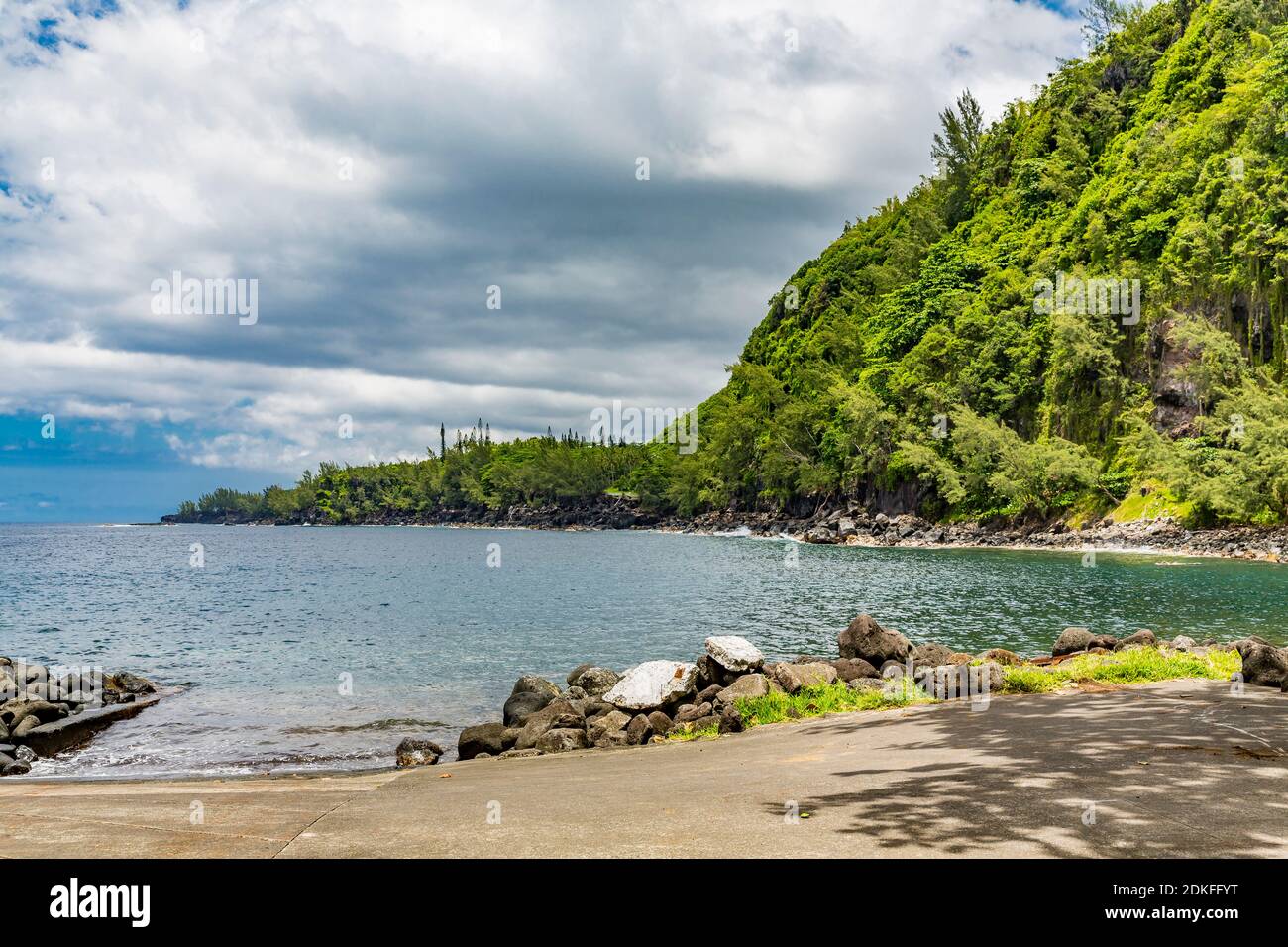 Beach at the excursion destination Anse des Cascades, Piton Sainte-Rose, Reunion Island, France, Africa, Indian Ocean Stock Photo