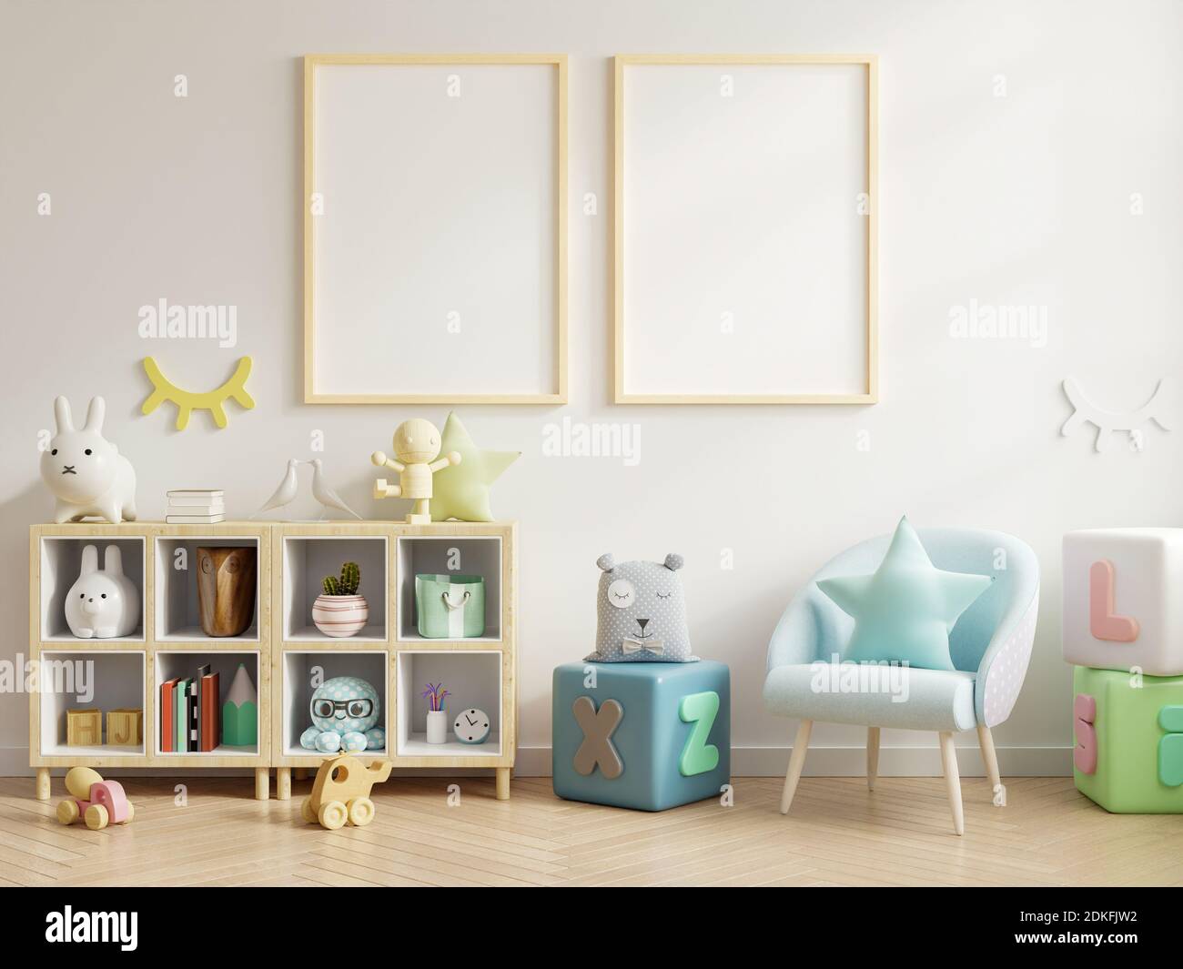Download Mock Up Poster Frame In Children Room Kids Room Nursery Mockup 3d Rendering Stock Photo Alamy