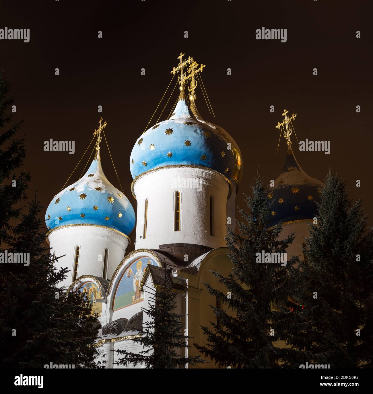 Night view of the Assumption Cathedral of the  Trinity Lavra of St. Sergius (Russia) Stock Photo
