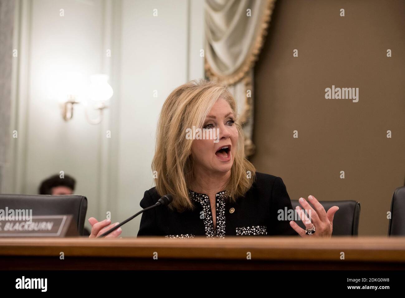 United States Senator Marsha Blackburn (Republican of Tennessee) questions the panel during a Senate Committee on Commerce, Science, and Transportation - Subcommittee on Manufacturing, Trade, and Consumer Protection hearing to examine the impact of COVID-19 on the live event entertainment industry in the Russell Senate Office Building on Capitol Hill in Washington, DC, Tuesday, December 15, 2020.Credit: Rod Lamkey/CNP /MediaPunch Stock Photo