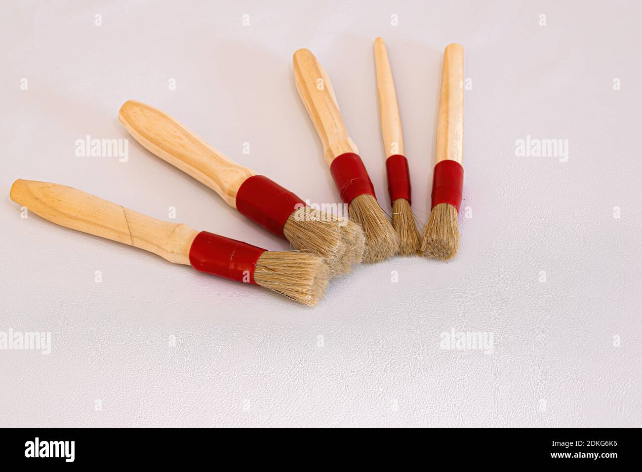 Brush Kit with Wood Handle for Automotive Cleaning Stock Photo