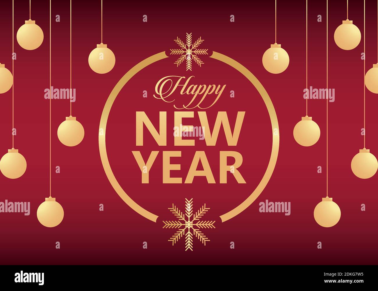 happy new year lettering golden card with gold balls in circular frame ...