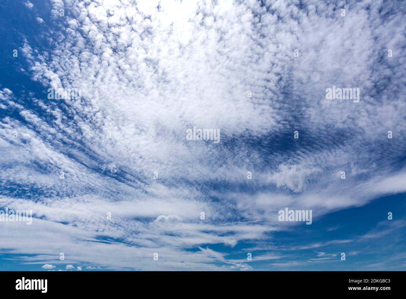 Blue sky with clouds, fleecy clouds (Cirrocumulus), Wallberg, Rottach-Egern, Tegernsee, Bavarian Alps, Bavaria, Germany, Europe Stock Photo