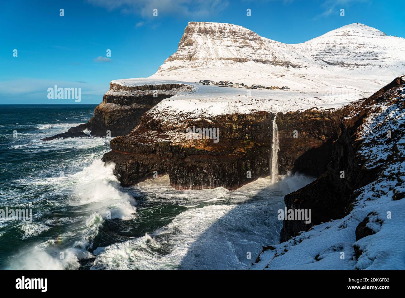 Winter Impression, Múlafossur; Gásadalur, Várga Island, Faroe Islands ...