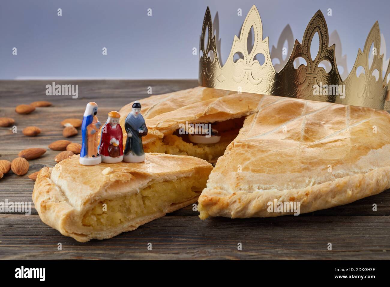 Epiphany cake, French Galette de rois with figure of three kings Stock  Photo - Alamy