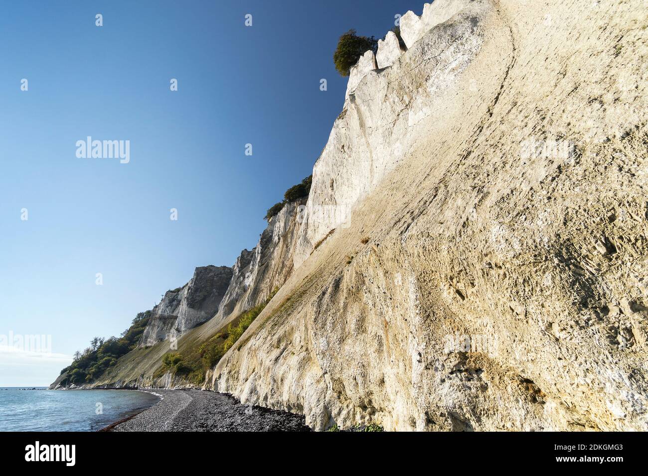 Chalk cliffs "Møns Klint", Denmark, Baltic Sea, steep coast with bizarre chalk formations Stock Photo