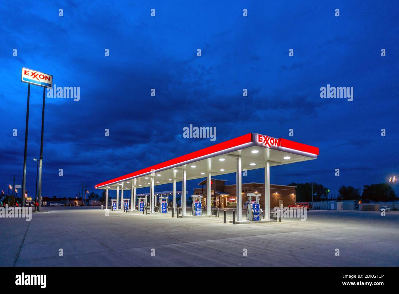 Rock Springs, May 31st 2015: Exxon gas station on Highway 80 in Rock Springs, Sweetwater County, Wyoming Stock Photo