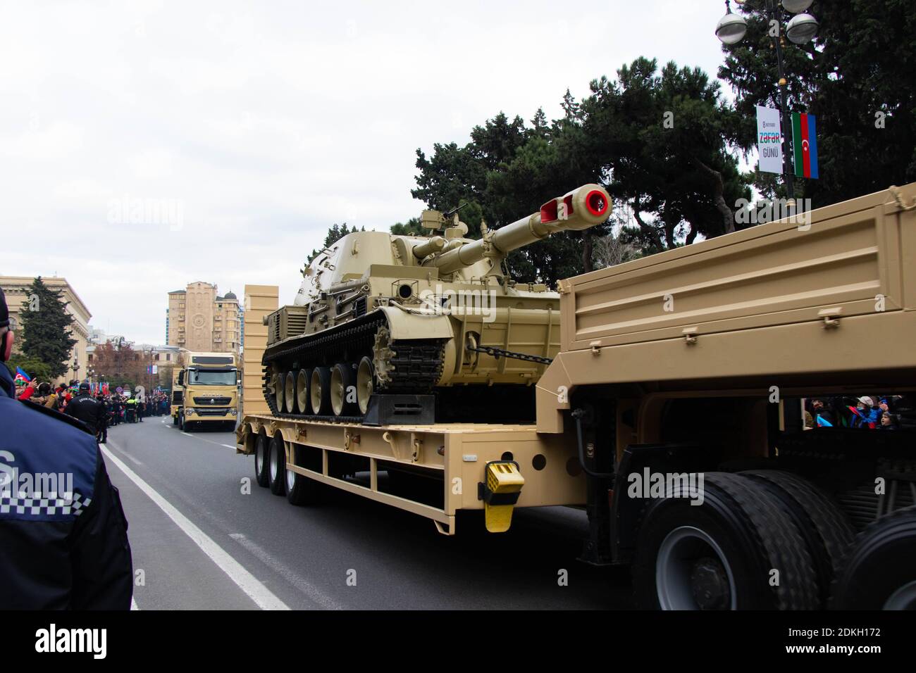 The howitzer 2S3 Akatsiya or SO-152. Soviet 152.4 mm self-propelled gun. The Victory Parade in Baku - Azerbaijan: 10 December 2020 Stock Photo