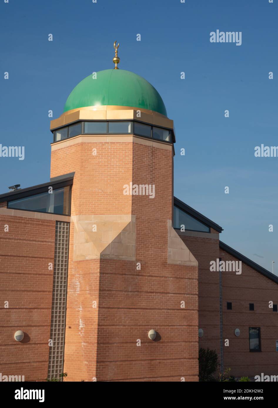 Lincolns Muslim Mosque, call to prayer, direction of Mecca, domes, new build, Friday noon prayers, Qubba dome, Prophet Muhammad, prayer, Islamic life. Stock Photo