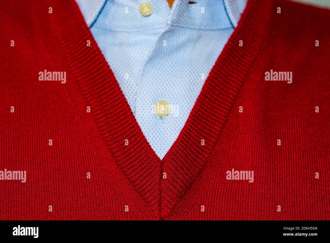 V-neck red sweater. casual clothing 