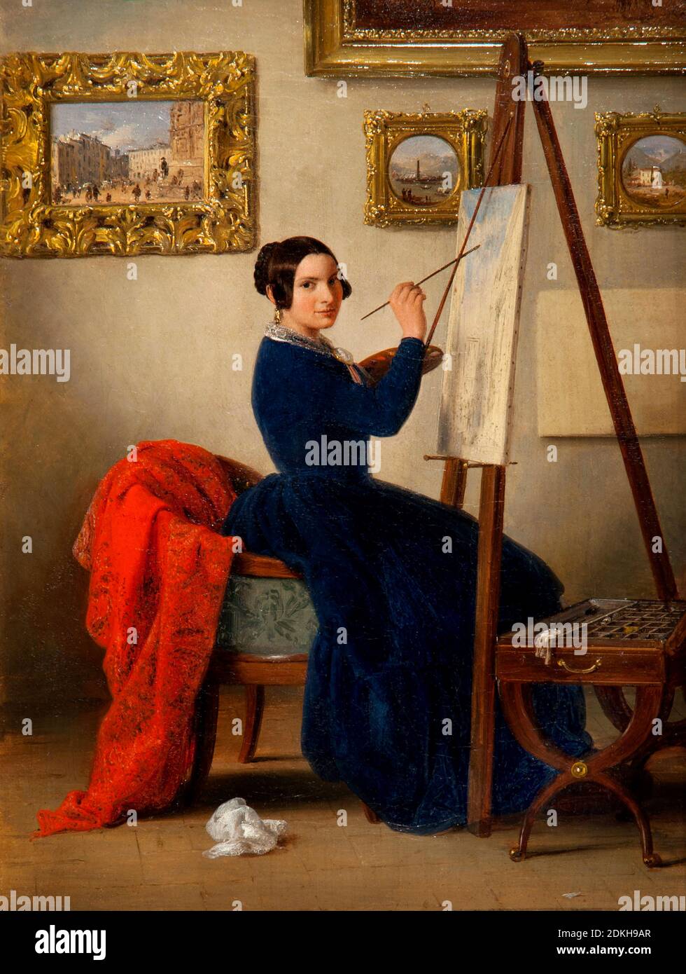 Angelo Inganni. 1807-1880. Amanzia guerillot in the studio. about 1847-1850. oil painting on canvas cm 31 x 22. Stock Photo