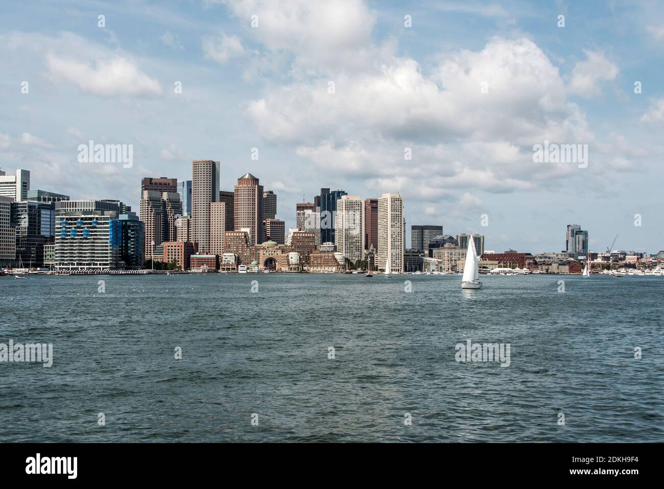 Sailing boats on the Charles River in front of the Boston Skyline in