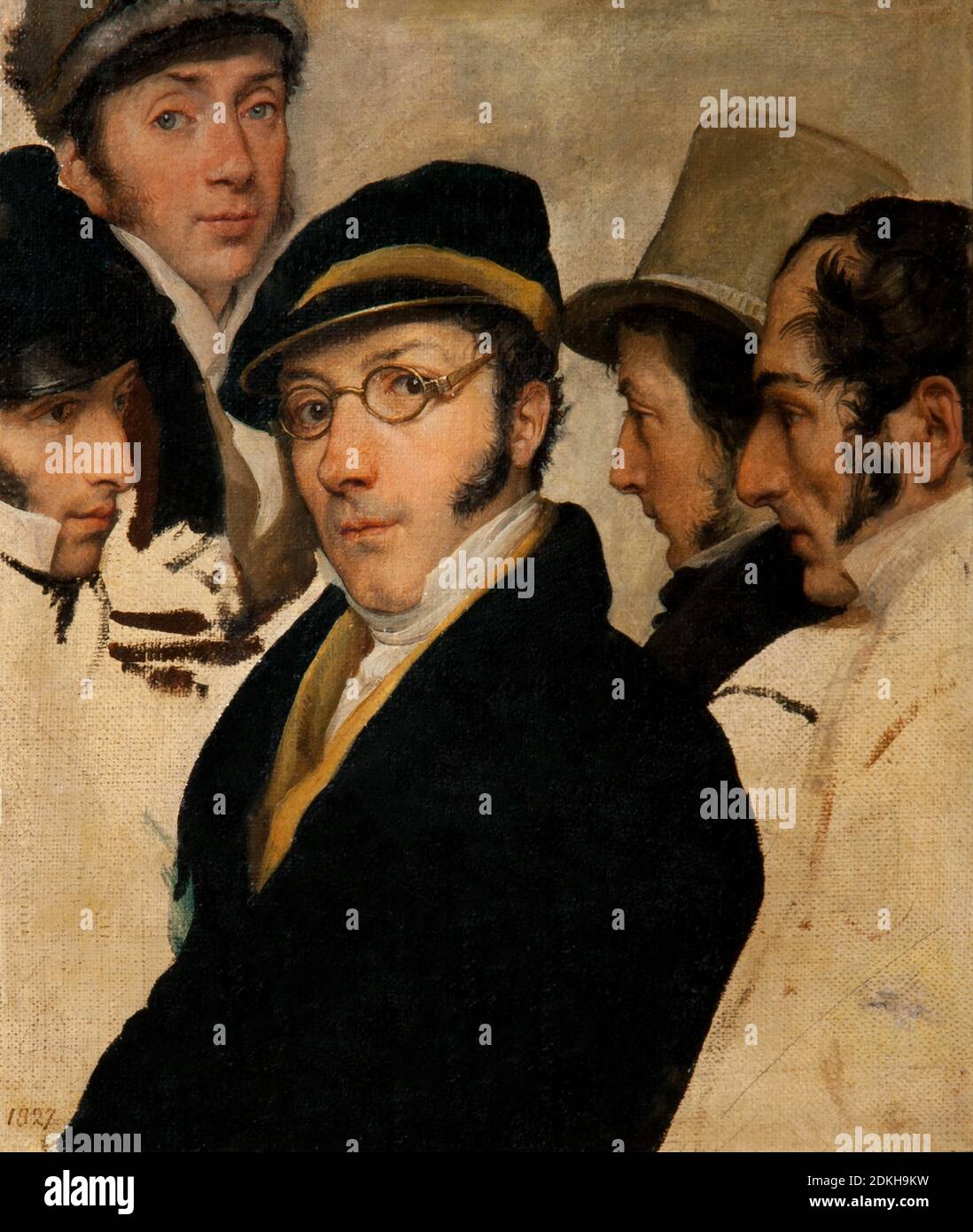 Francesco Hayez. 1791-1882. Self-portrait in a group of friends. 1827. oil painting on canvas cm 42.8 x 32.5. Stock Photo
