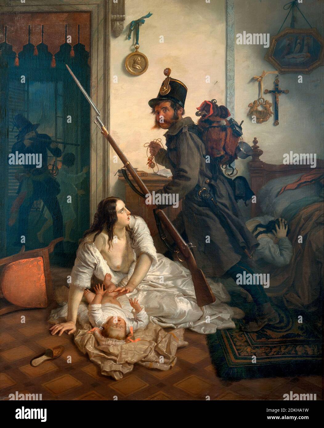 Baldassare Verazzi. 1819-1886. Looting episode during the Five Days of Milan. about 1848. oil painting on canvas cm 139 x 114. Stock Photo