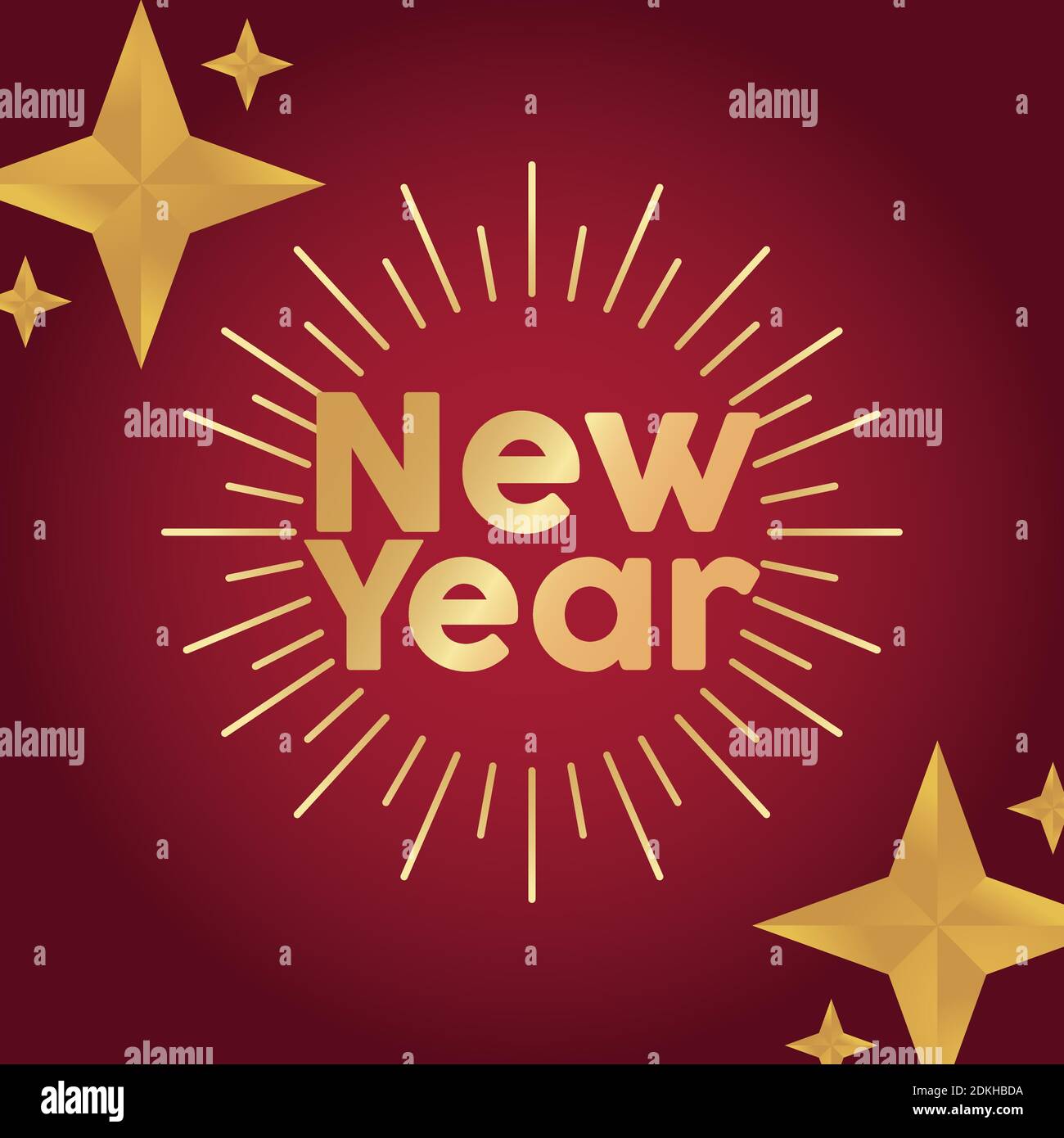 happy new year lettering card with golden star and sunburst vector ...