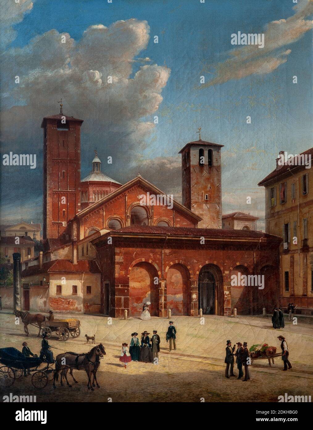 Anonymus. Milan. Basilica of  Saint Ambrogio. about 1860. oil painting on canvas. cm 59 x 47. Stock Photo