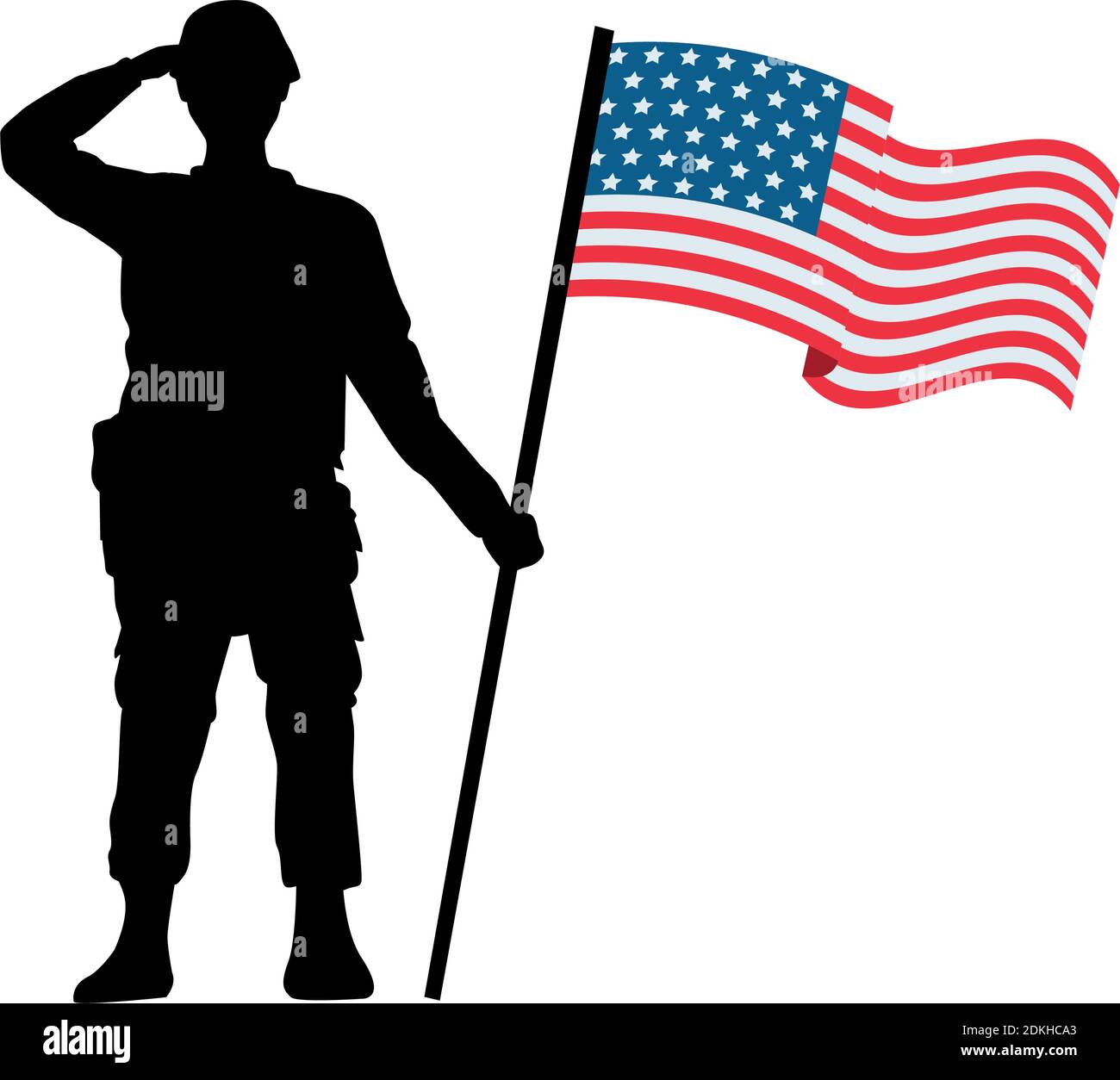 soldier with united states of america flag in pole vector illustration