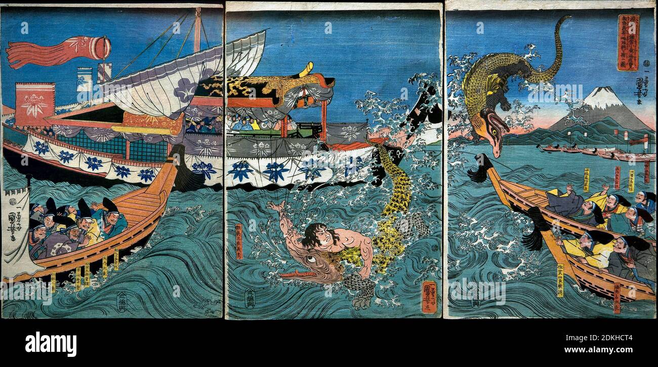 Reproduction Toile "Un Bateau Sur Les Eaux" D'Utagawa Kuniyoshi - Prêt à Accrocher