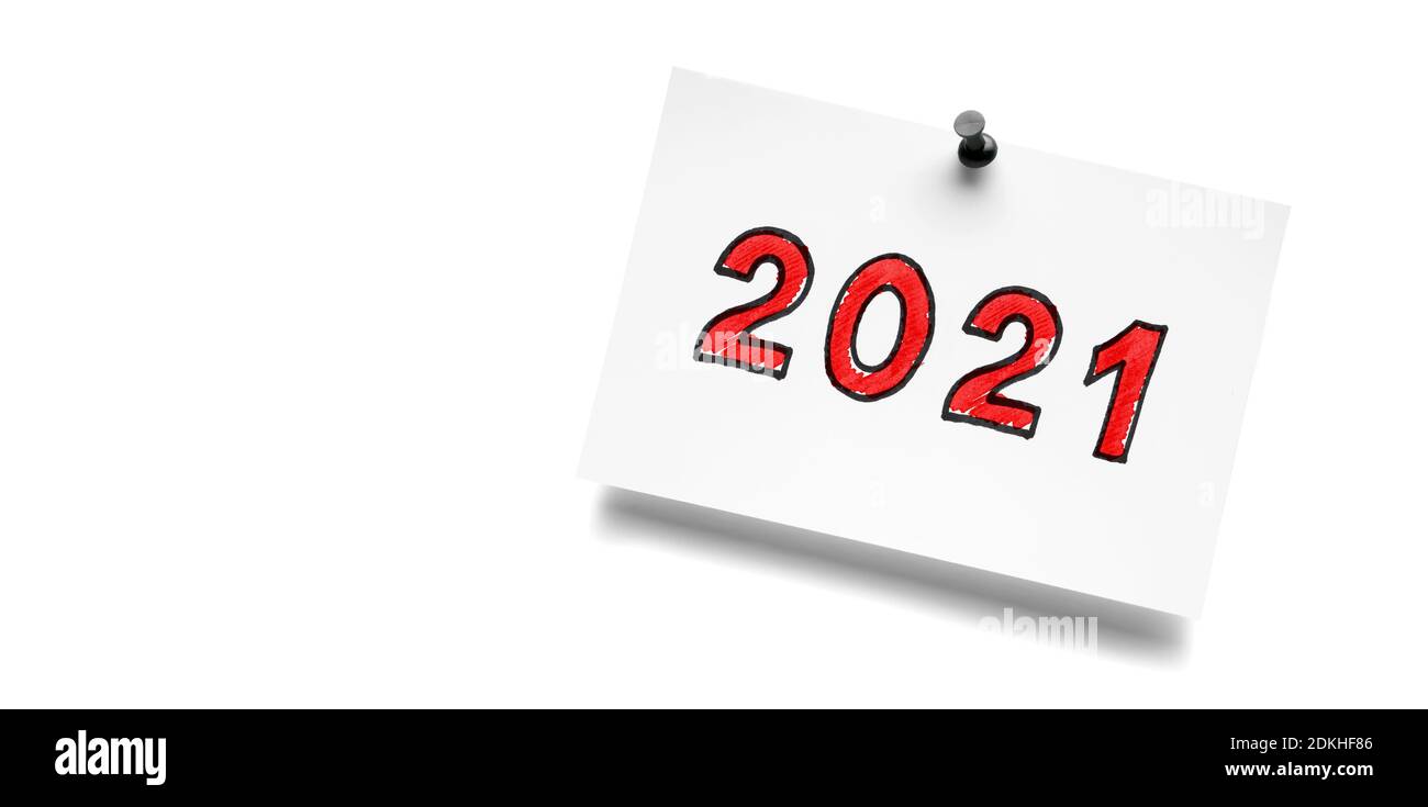 Attached note with the year 2021 Stock Photo