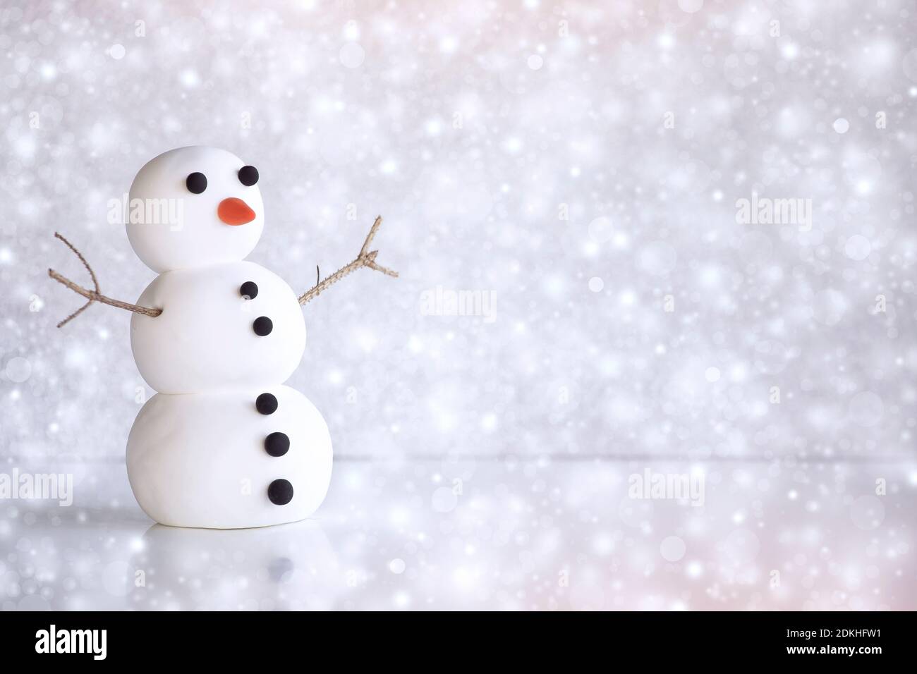Snowfall With Snowman Character On Winter Frozen Background With Snowflakes With Copy Space Mockup Artificial Scene Christmas Greeting Card Stock Photo Alamy