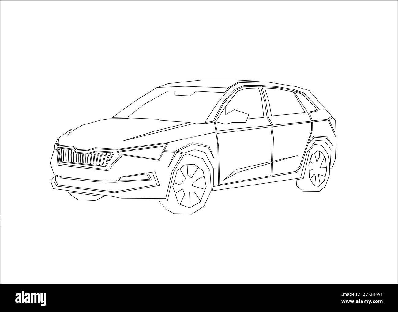 Car contour, modern sedan in linear style, vector outline illustration. Stock Vector