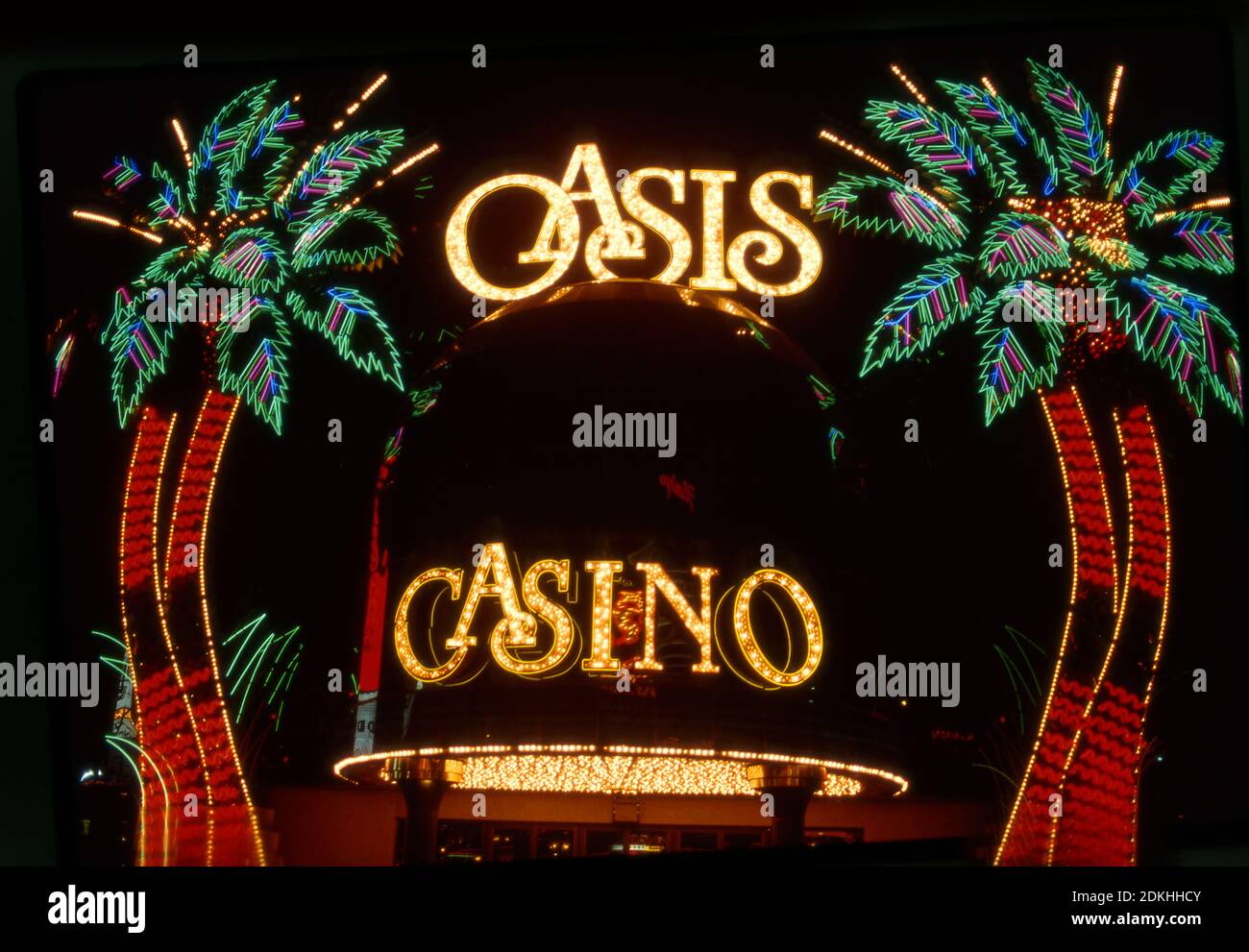 Neon palm trees at the Dunes Hotel Oasis Casino on the Strip in Las Vegas, Nevada Stock Photo 