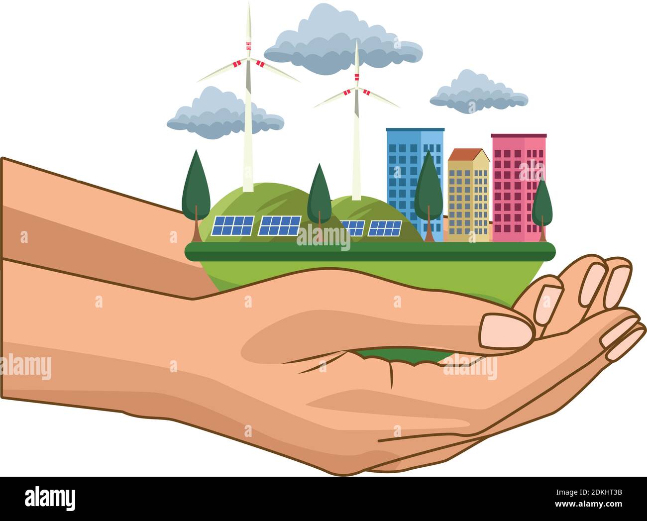 hands human lifting green city vector illustration design Stock Vector ...