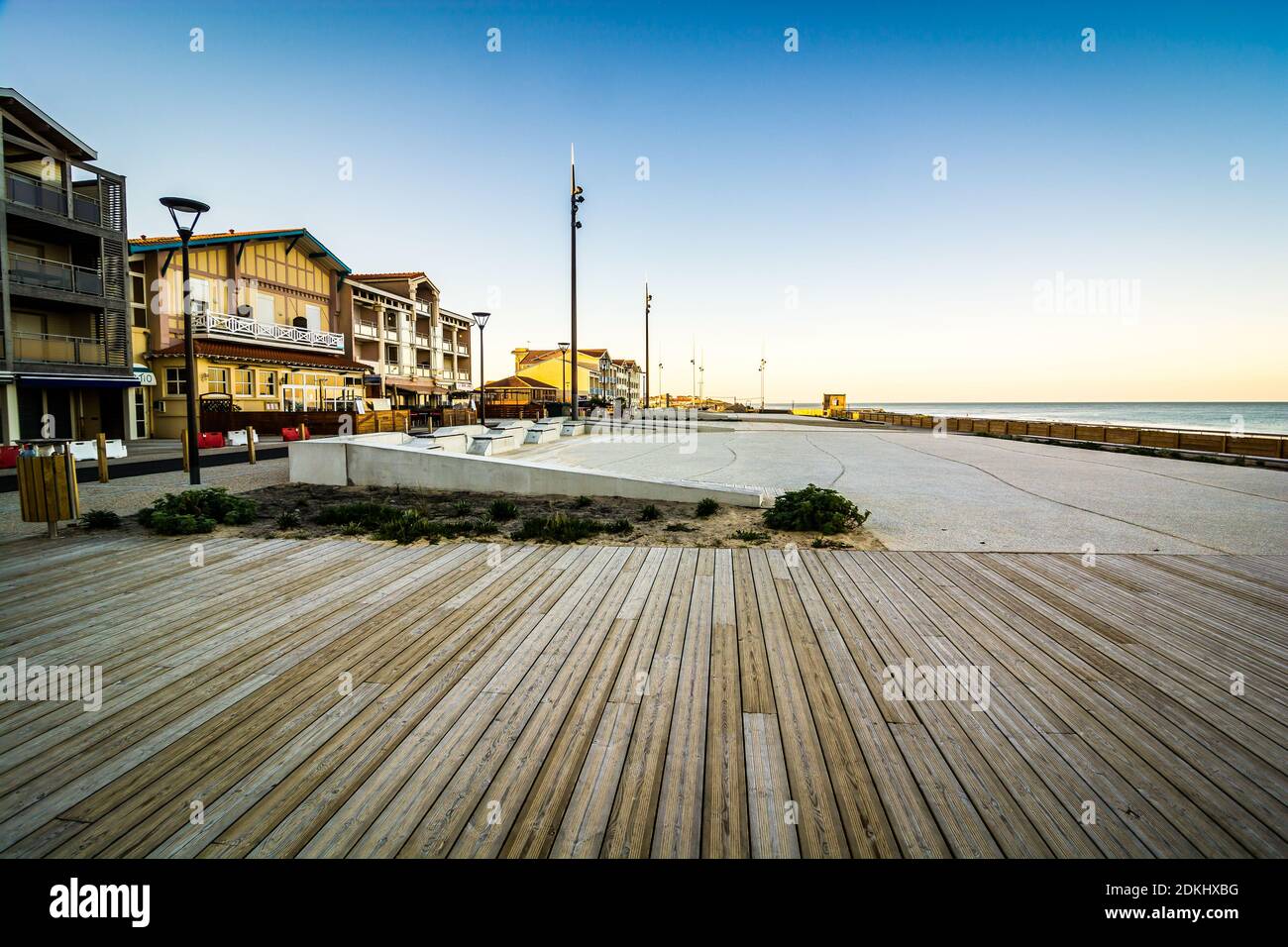 Mimizan Plage, France - April 06, 2020. Architectre by the beach on the shore of Atlantic ocean Stock Photo