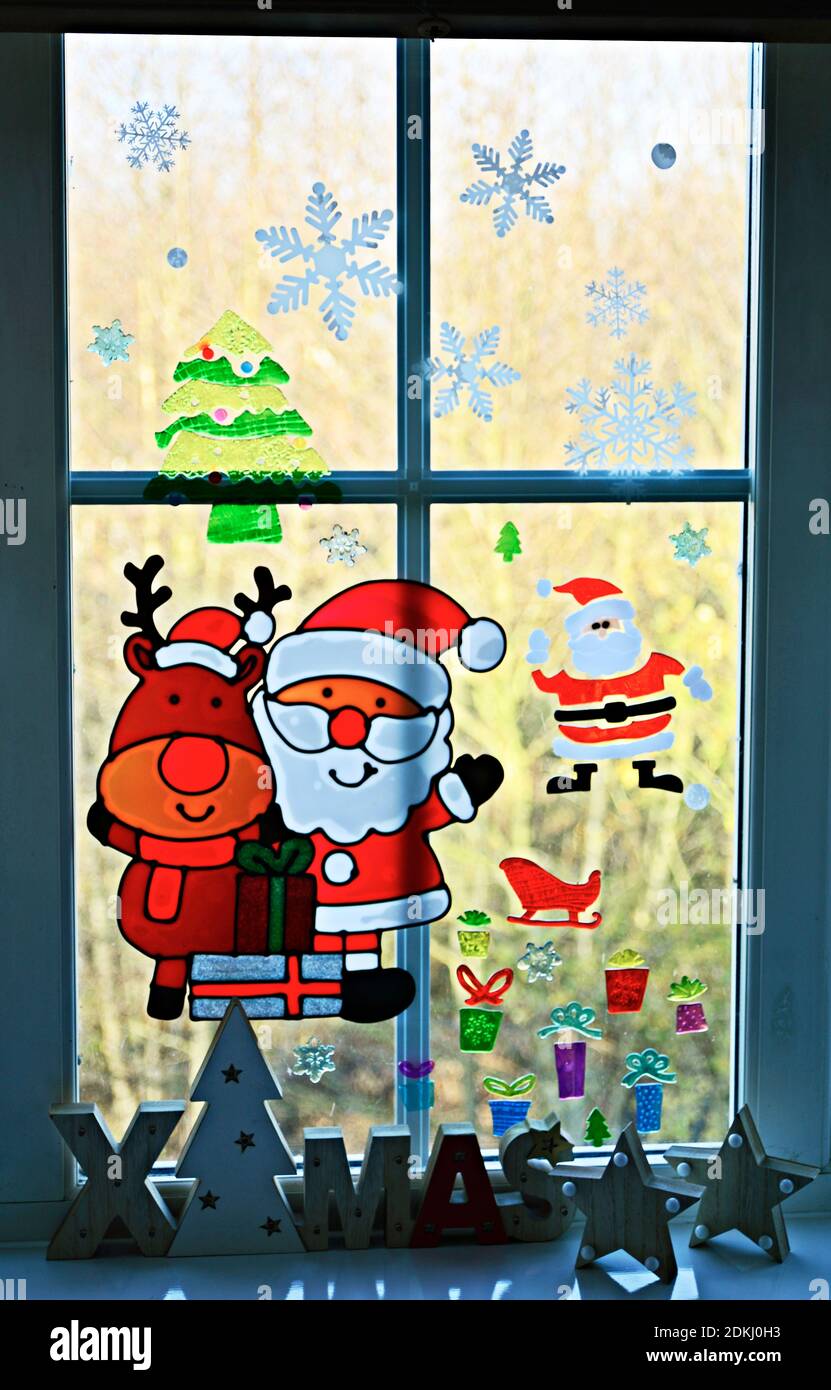 Xmas window decorations Stock Photo