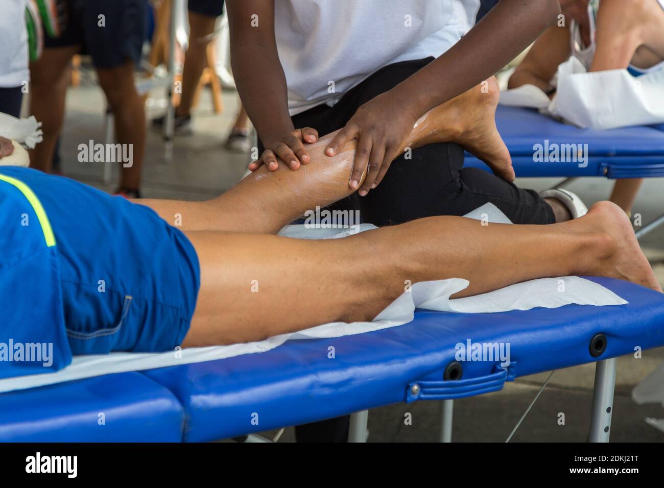 Athlete S Calf Muscle Professional Massage Treatment After Sport Workout Fitness And Wellness