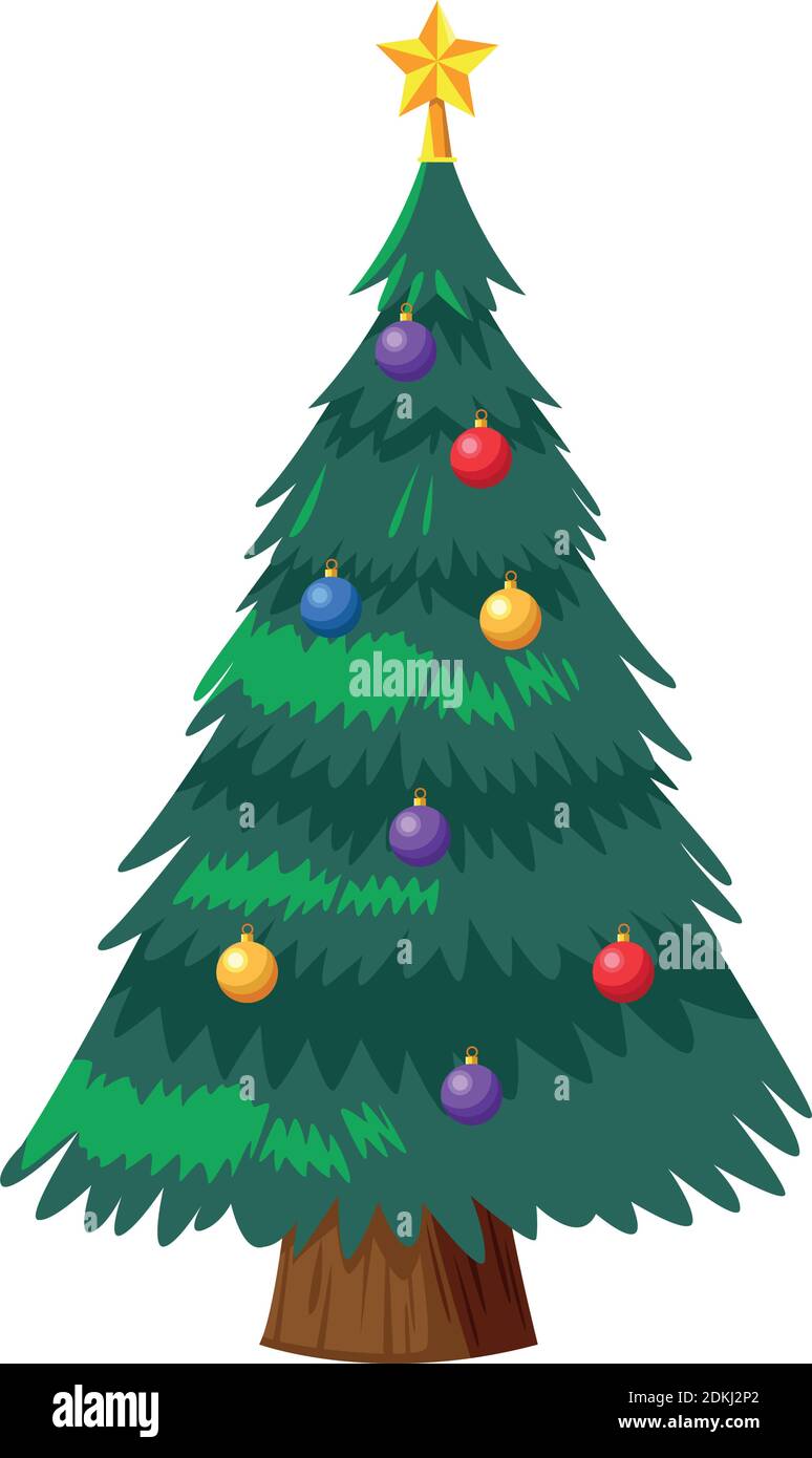 happy merry christmas pine tree with balls vector illustration design ...
