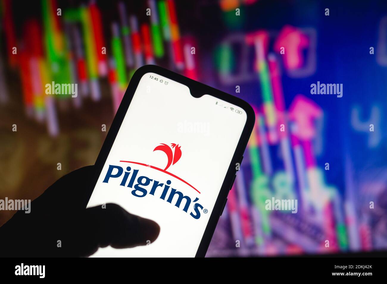 In this photo illustration the Pilgrim's Pride logo seen displayed on a