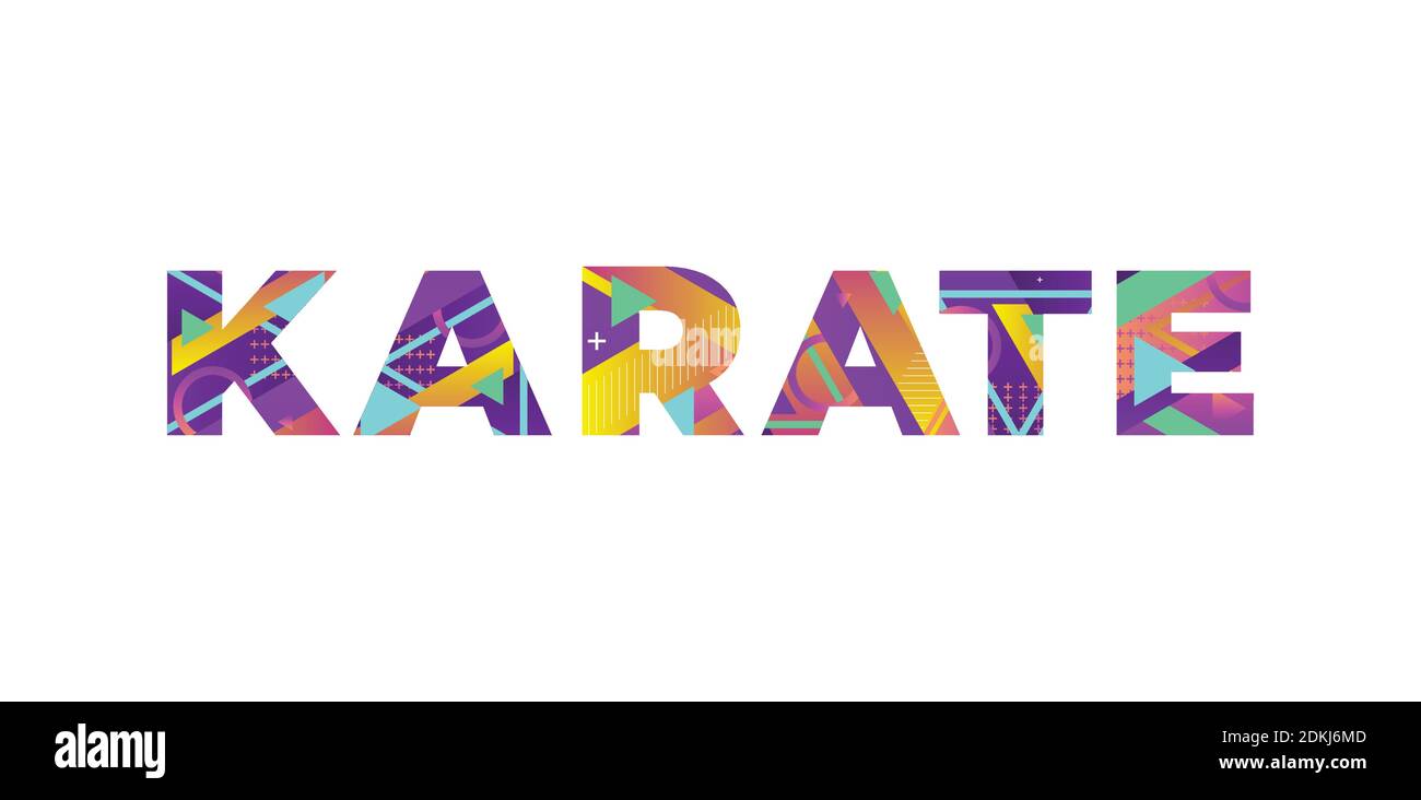 The word KARATE concept written in colorful retro shapes and colors