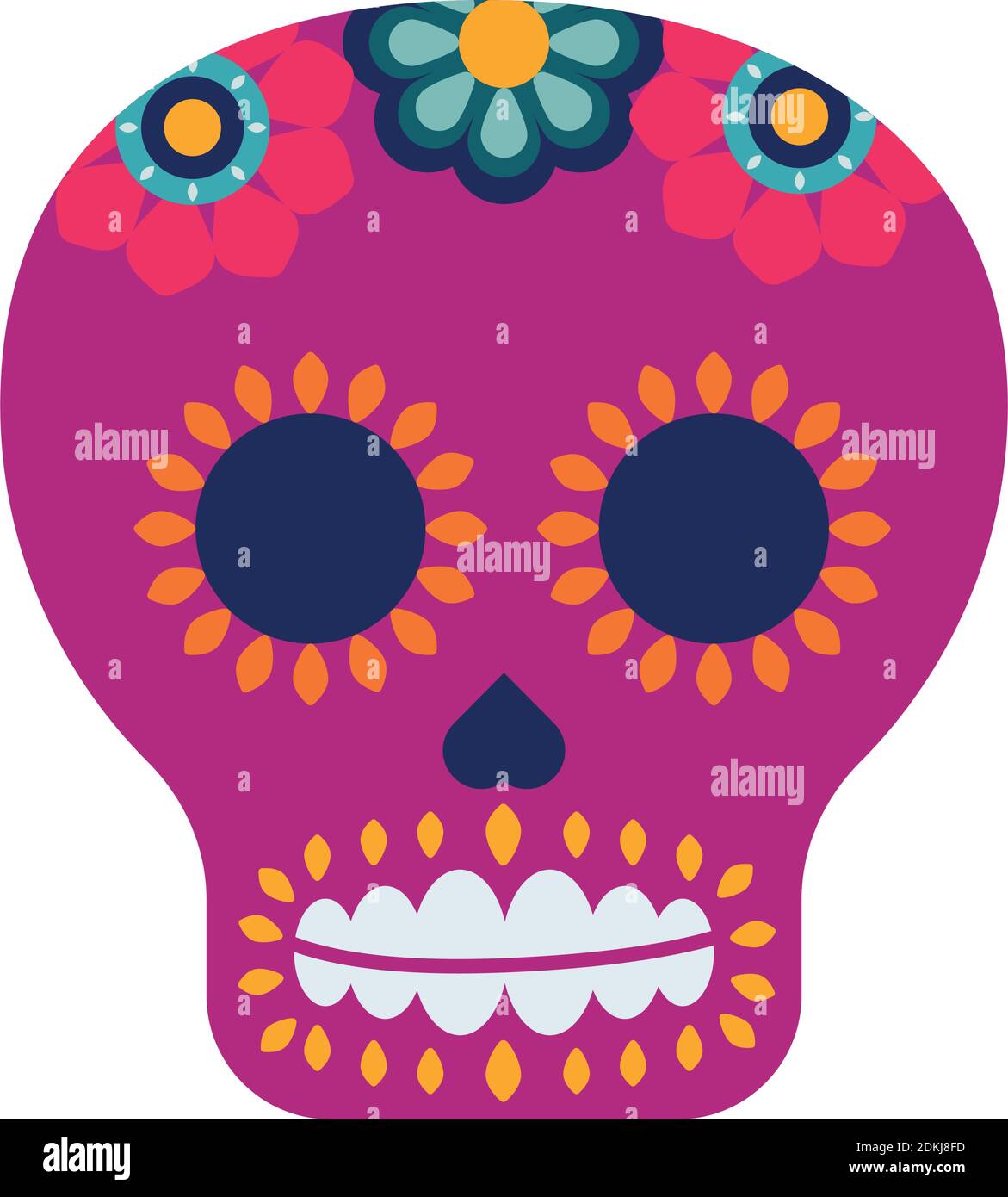 purple traditional mexican skull head with flowers vector illustration ...