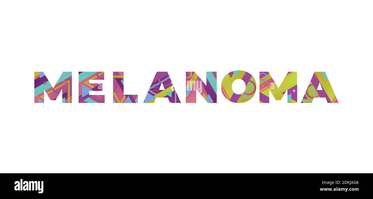 The word MELANOMA concept written in colorful retro shapes and colors