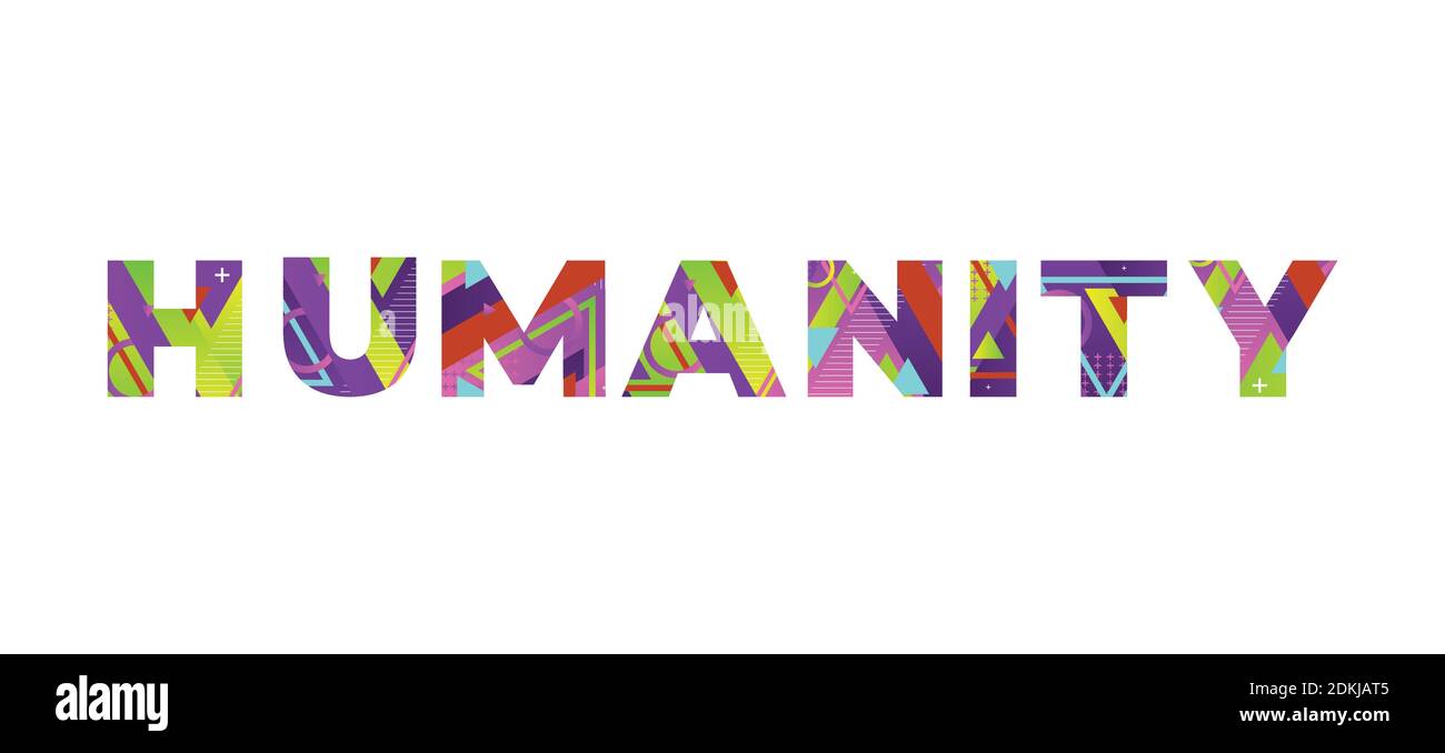 The word HUMANITY concept written in colorful retro shapes and colors illustration. Stock Vector