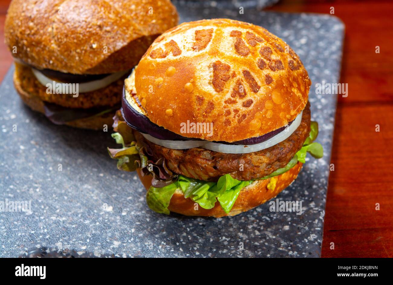 Healthy vegan or vegetarian fast food, fresh made plant based burgers