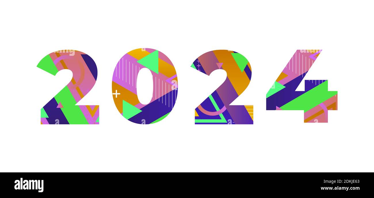 The year 2024 concept written in colorful retro shapes and colors