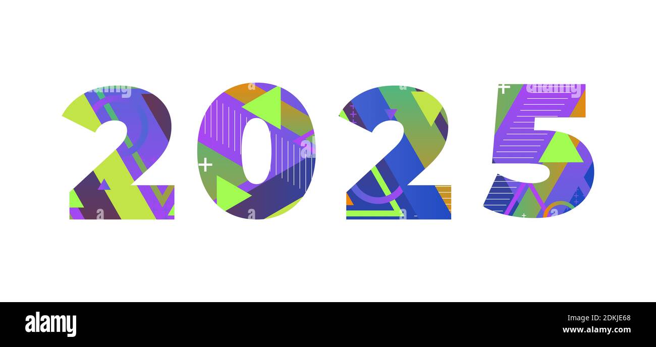 The year 2025 concept written in colorful retro shapes and colors