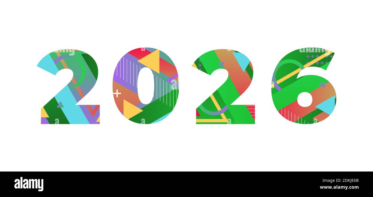 The year 2026 concept written in colorful retro shapes and colors illustration Stock Photo Alamy