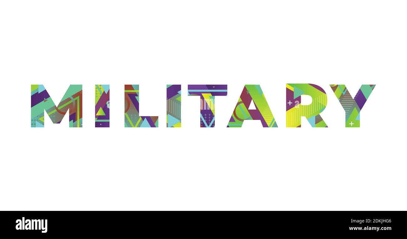 The word MILITARY concept written in colorful retro shapes and colors illustration Stock Photo