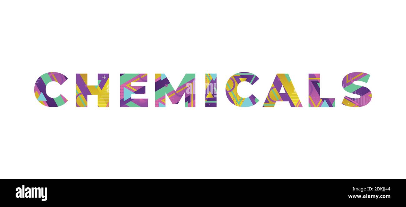 The word CHEMICALS concept written in colorful retro shapes and colors illustration Stock Photo