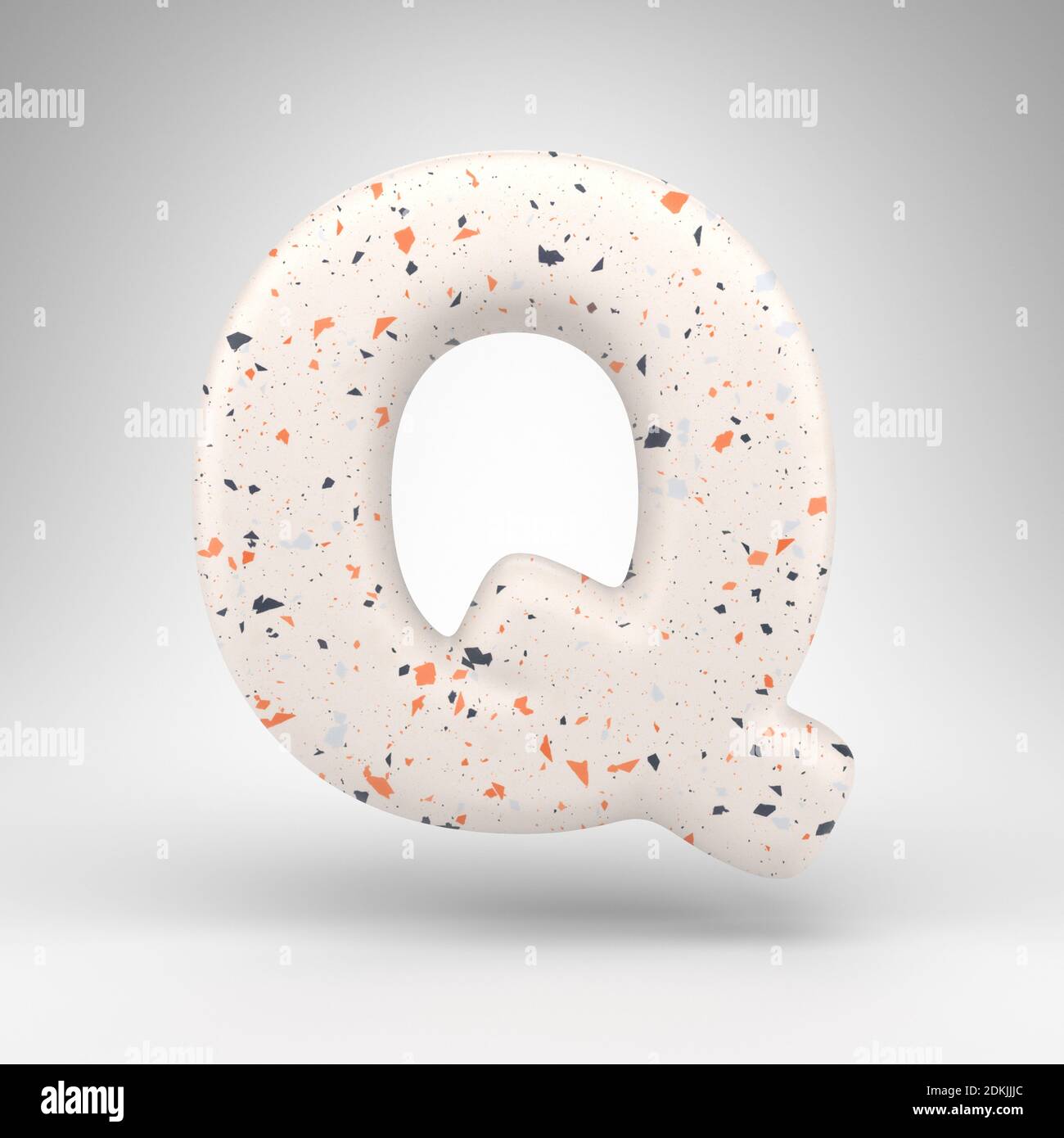 Letter Q uppercase on white background. 3D rendered font with terrazzo pattern texture. Stock Photo