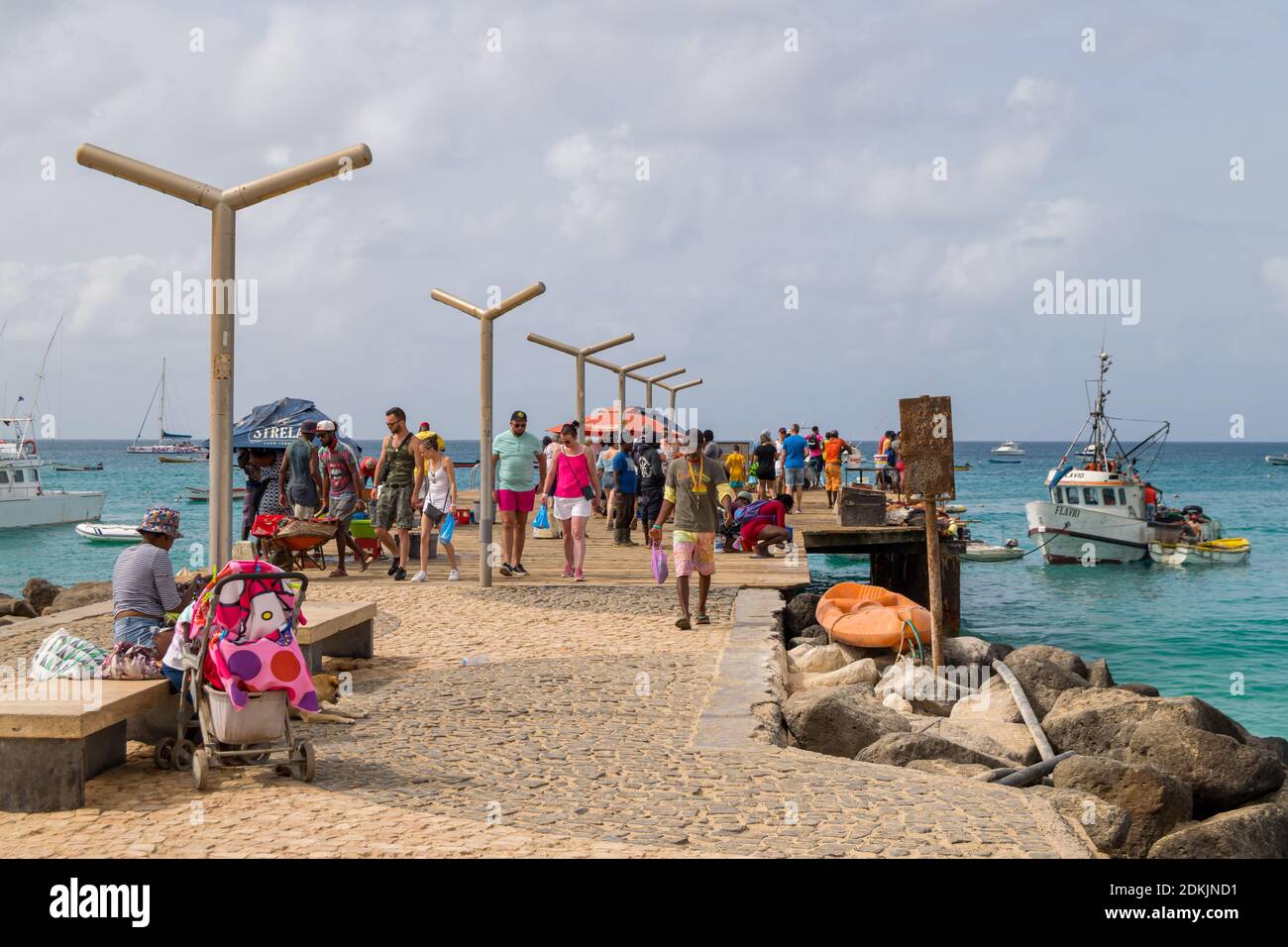 Cabo verde or Cape Verde Island or Green Cape Santa Maria pontoon wet market from local fishing Stock Photo